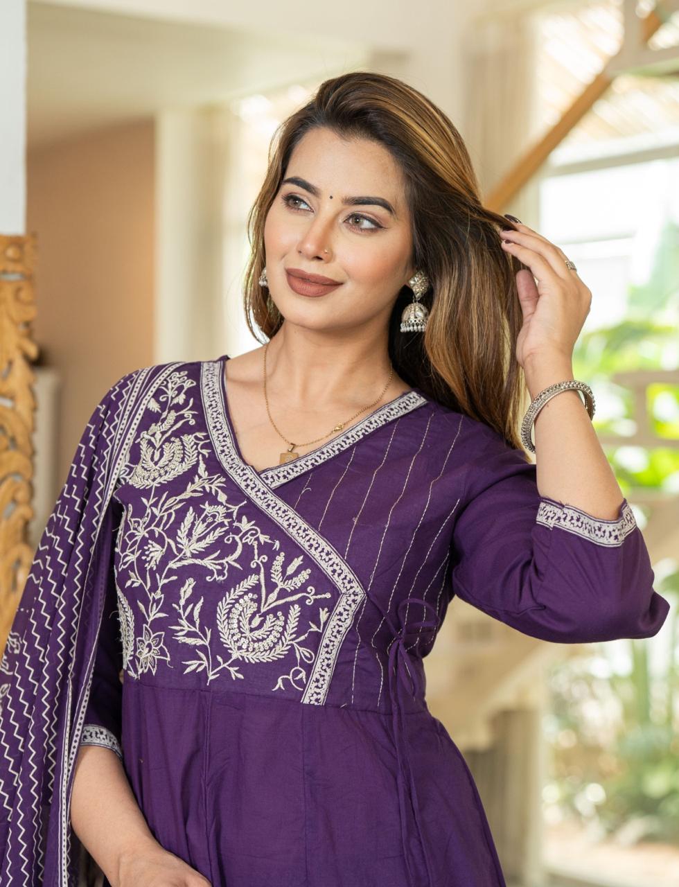 Purple/Rust/Green/Orange Festive wear Angrakha Style Kurta Set