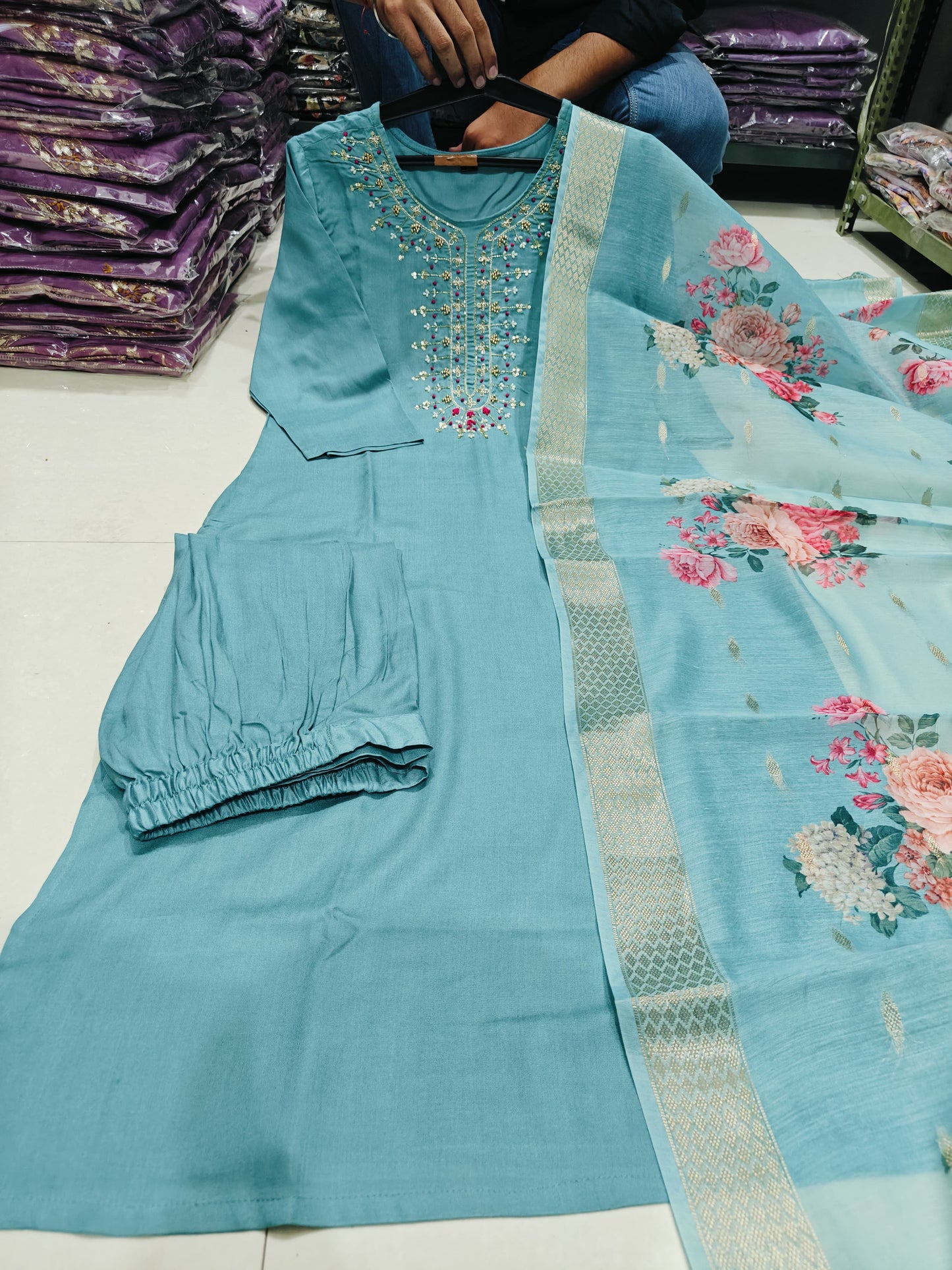Cotton Silk Embroidered Kurta Set