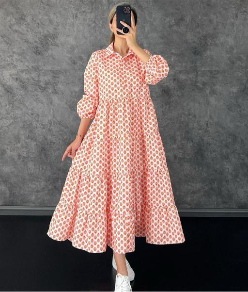 Printed A Line Shirt Dress