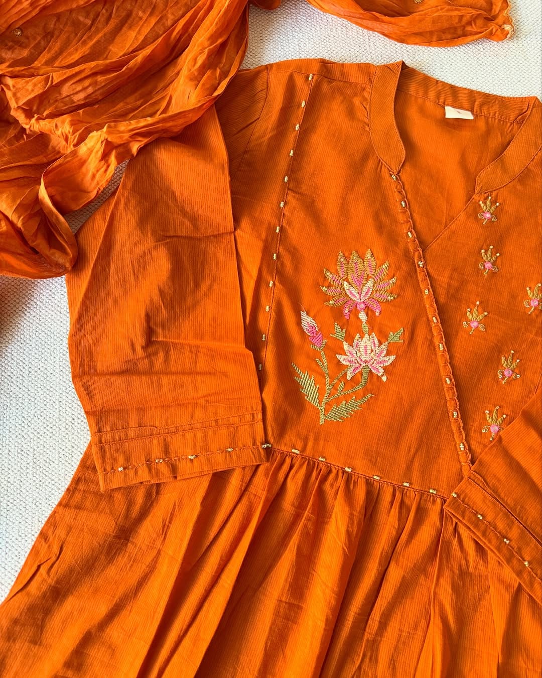 Embroidered Angrakha Style Cotton Kurta Set