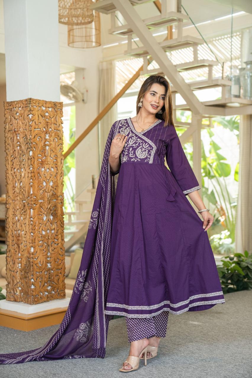 Purple/Rust/Green/Orange Festive wear Angrakha Style Kurta Set