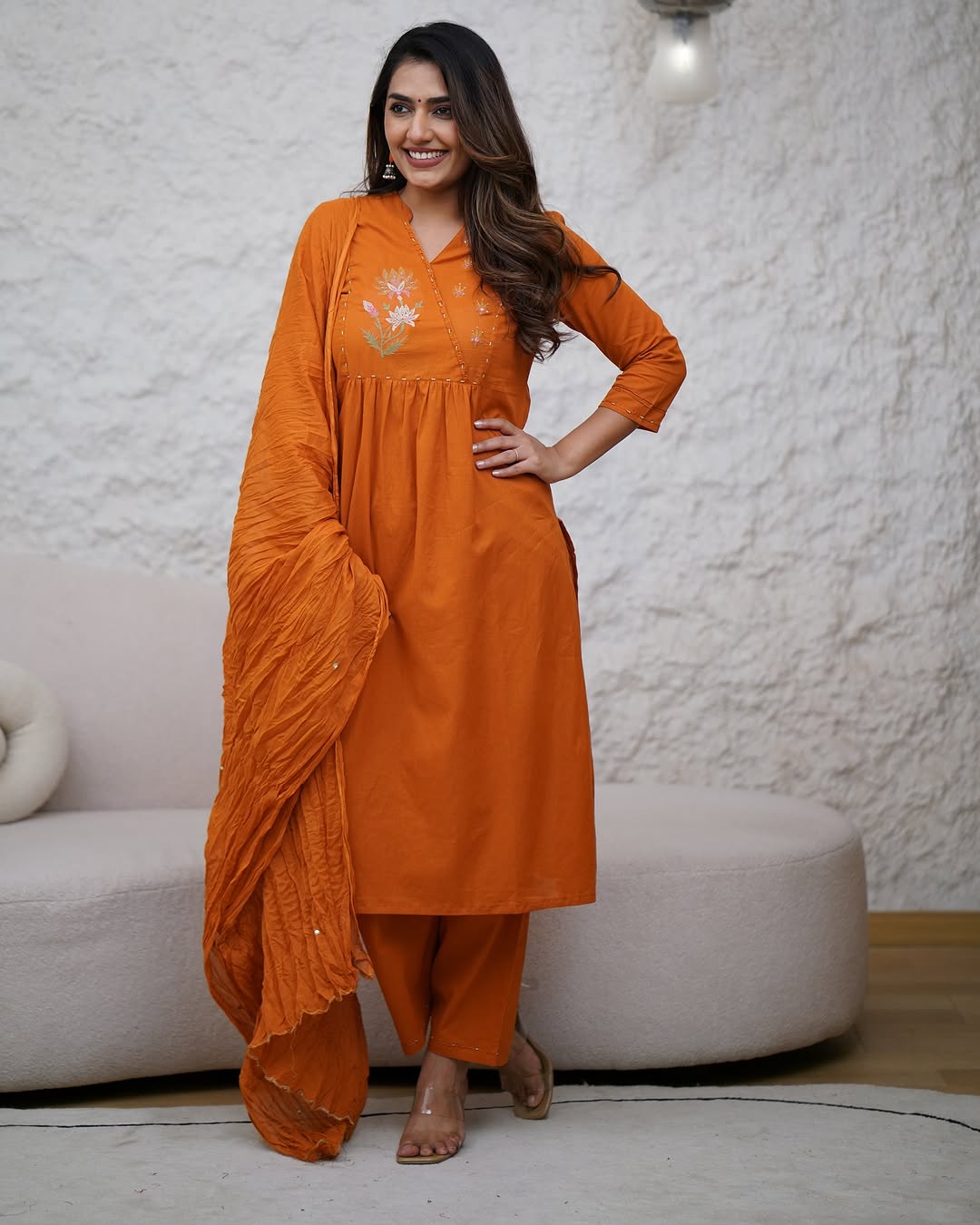 Embroidered Angrakha Style Cotton Kurta Set