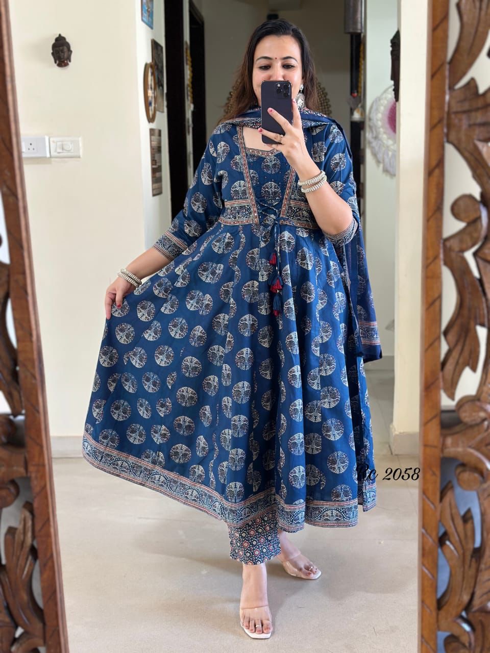 Blue Kantha Jacket Styled Anarkali Kurta Set