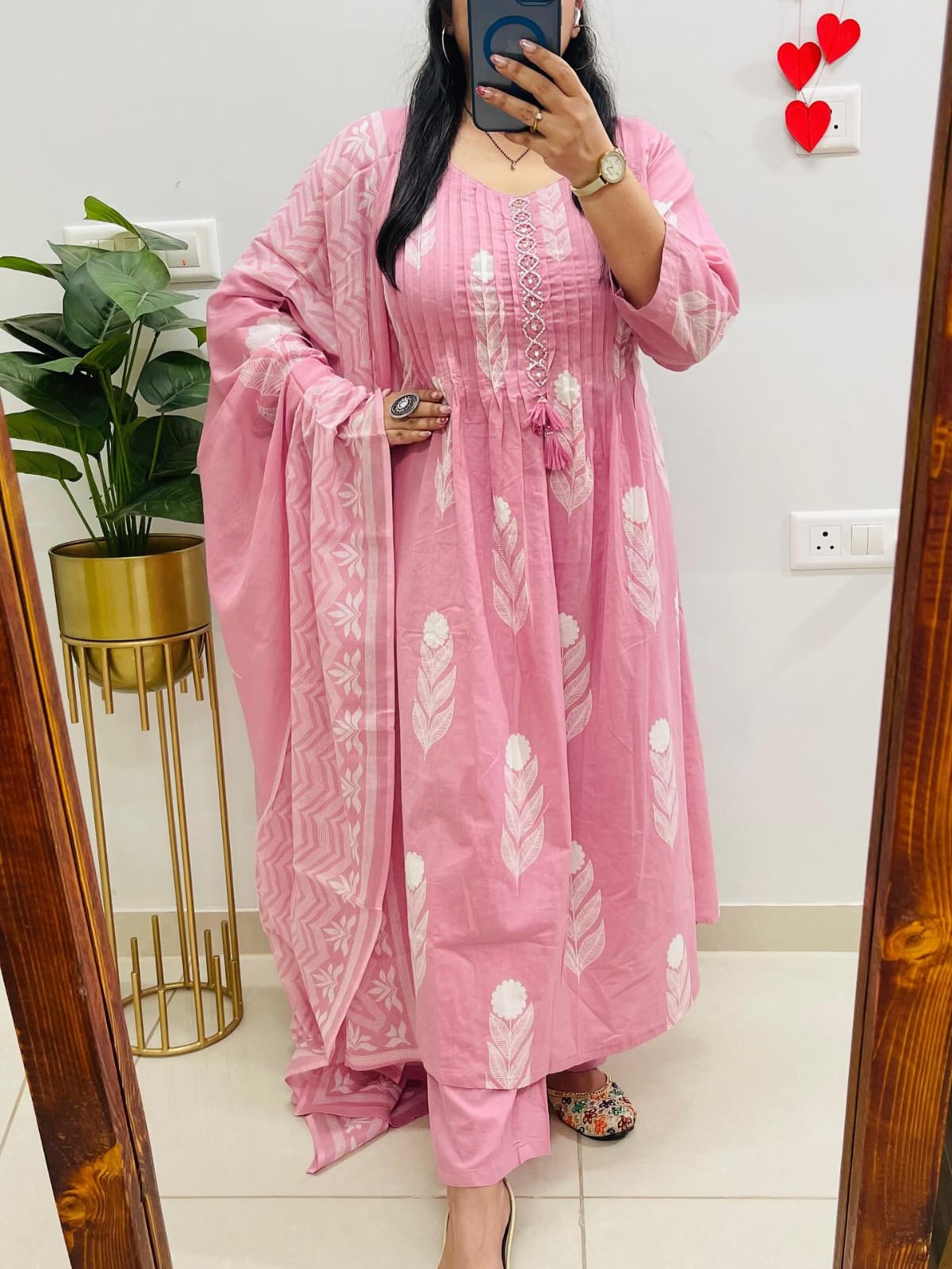 Pink/Green Printed Kurta Set