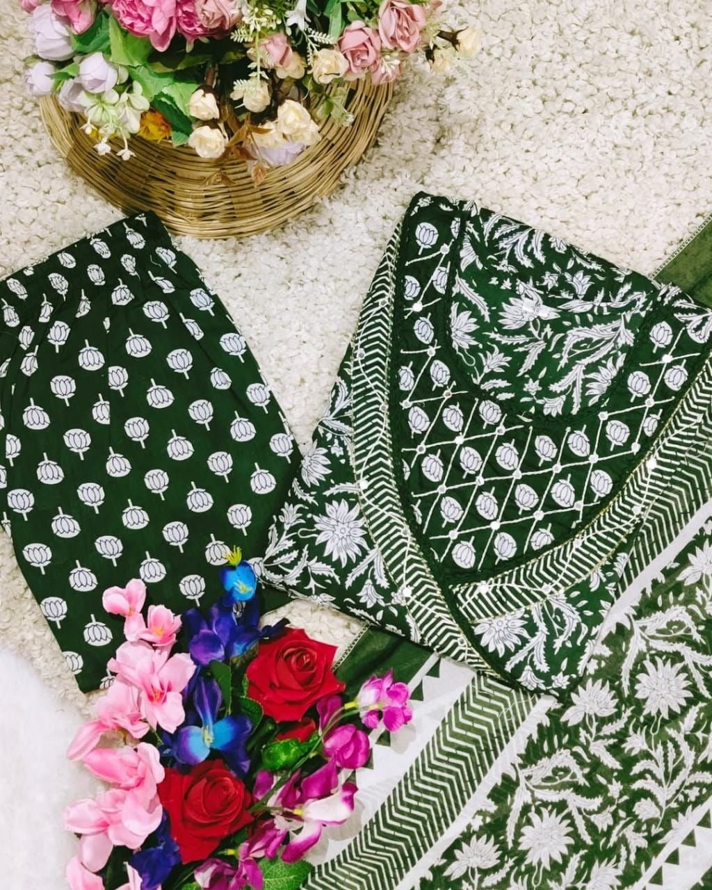 Green/OrangeAnarkali Kurta Set