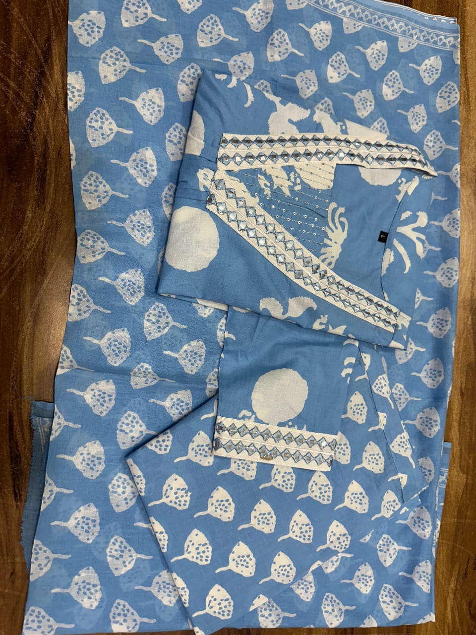 Blue Cotton Sanganer Print Kurta Set