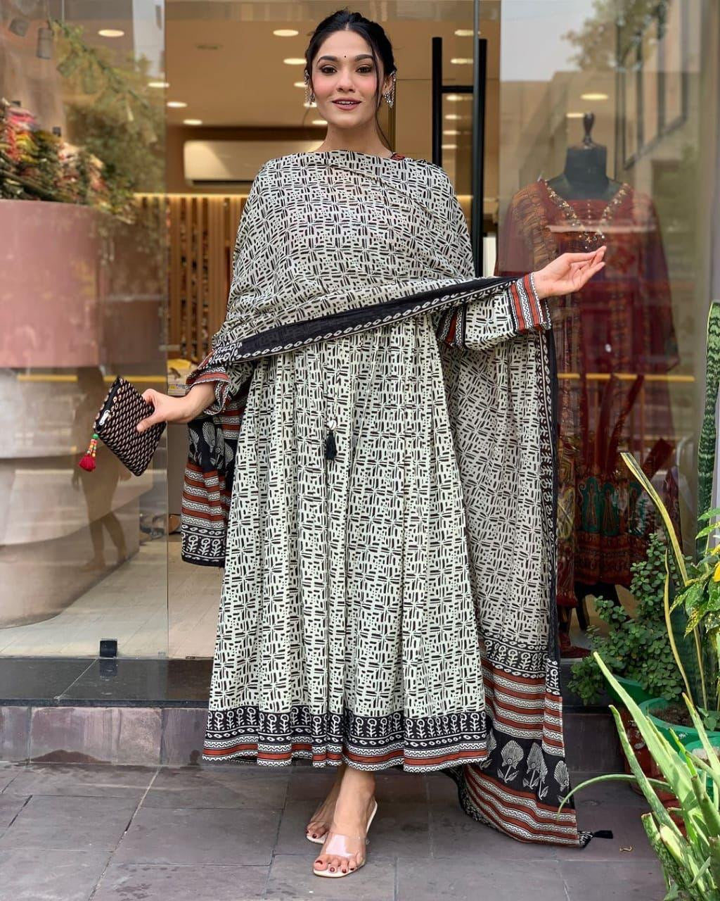 Black and White Ajrakh Kurta Set