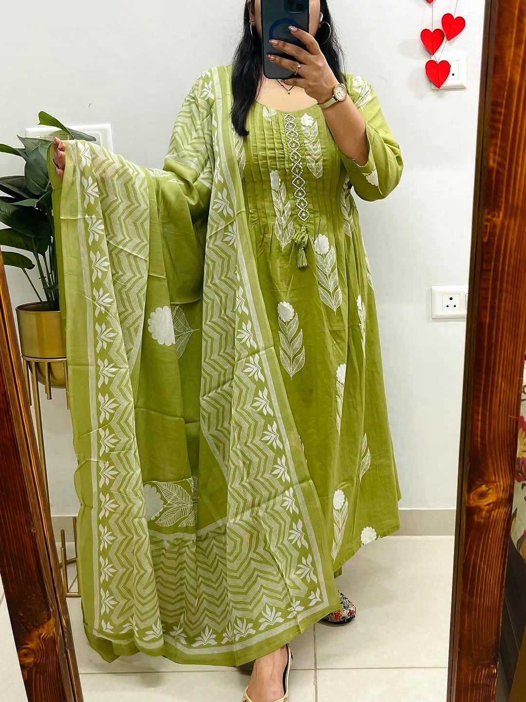 Pink/Green Printed Kurta Set