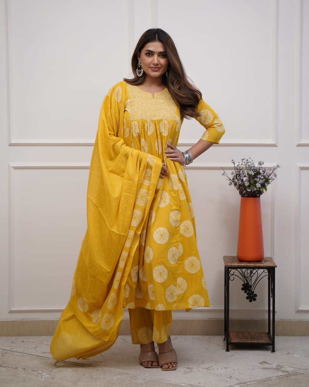 Yellow Embroidered Anarkali Kurta
Set