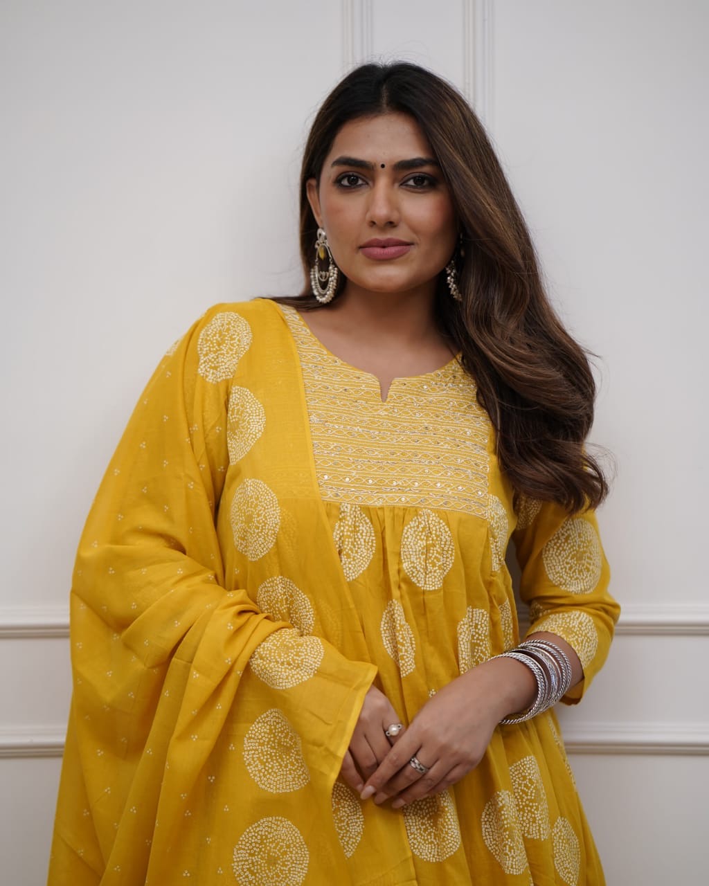 Yellow Embroidered Anarkali Kurta
Set