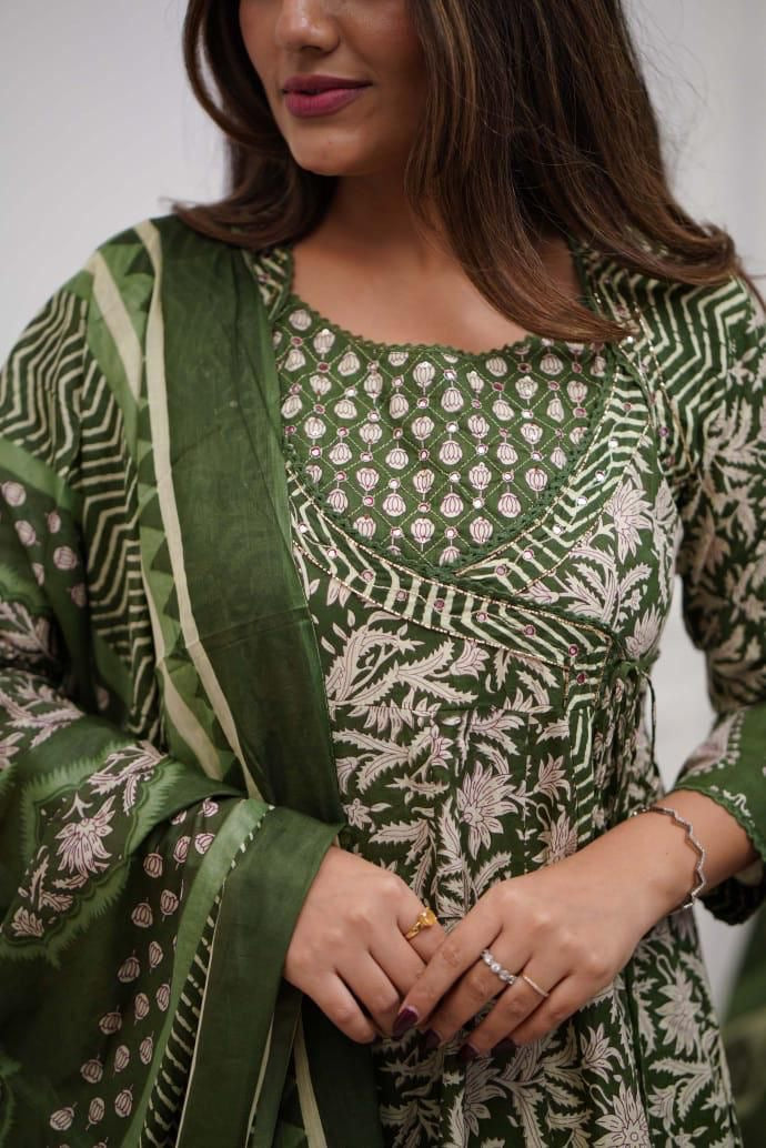 Green/OrangeAnarkali Kurta Set