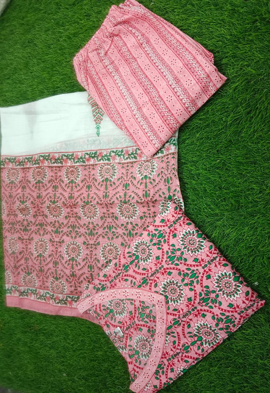 Pink Printed Kurta Set with Afghani Pants
