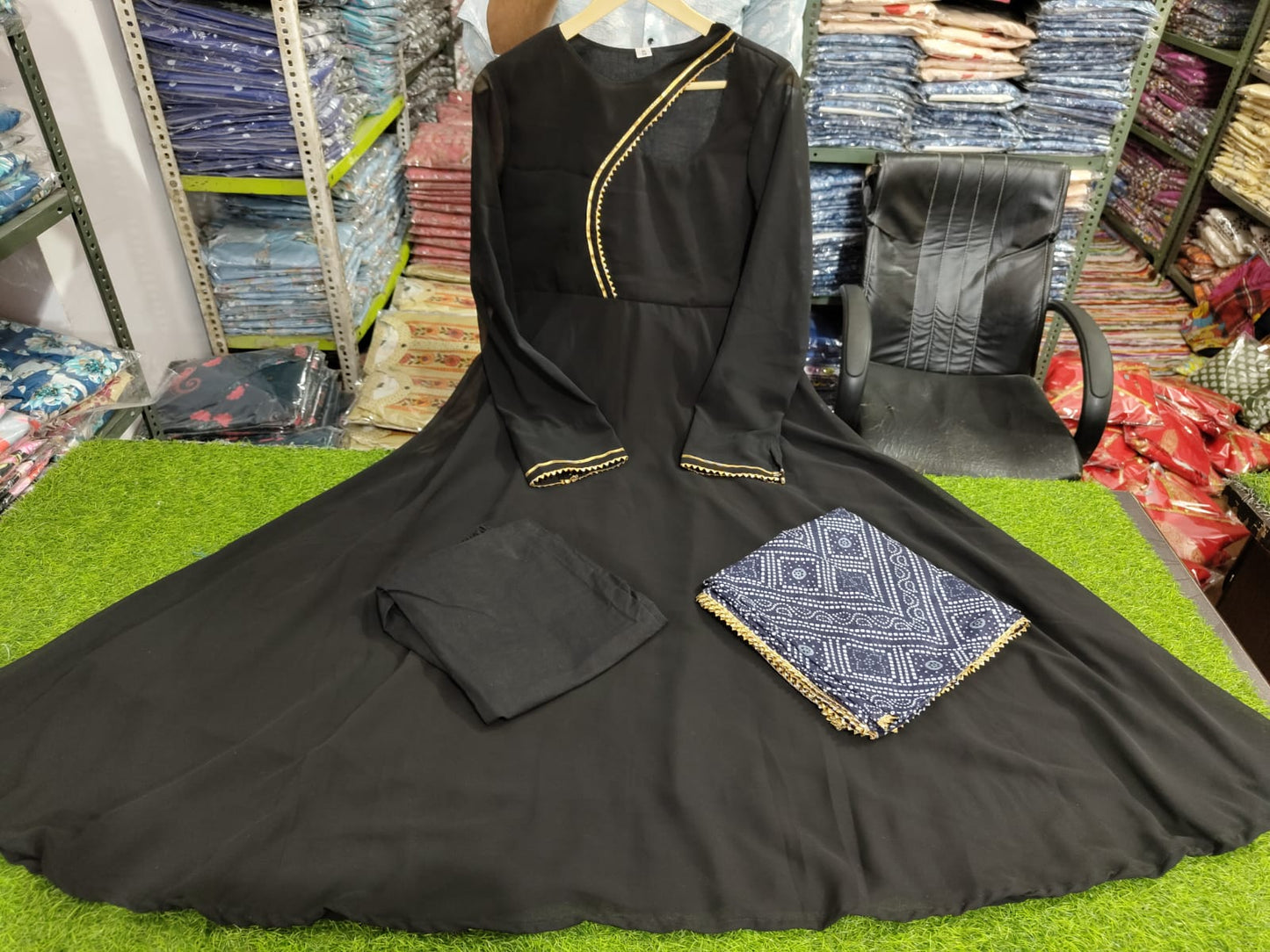Black Designer Georgette Gown Kurta Set