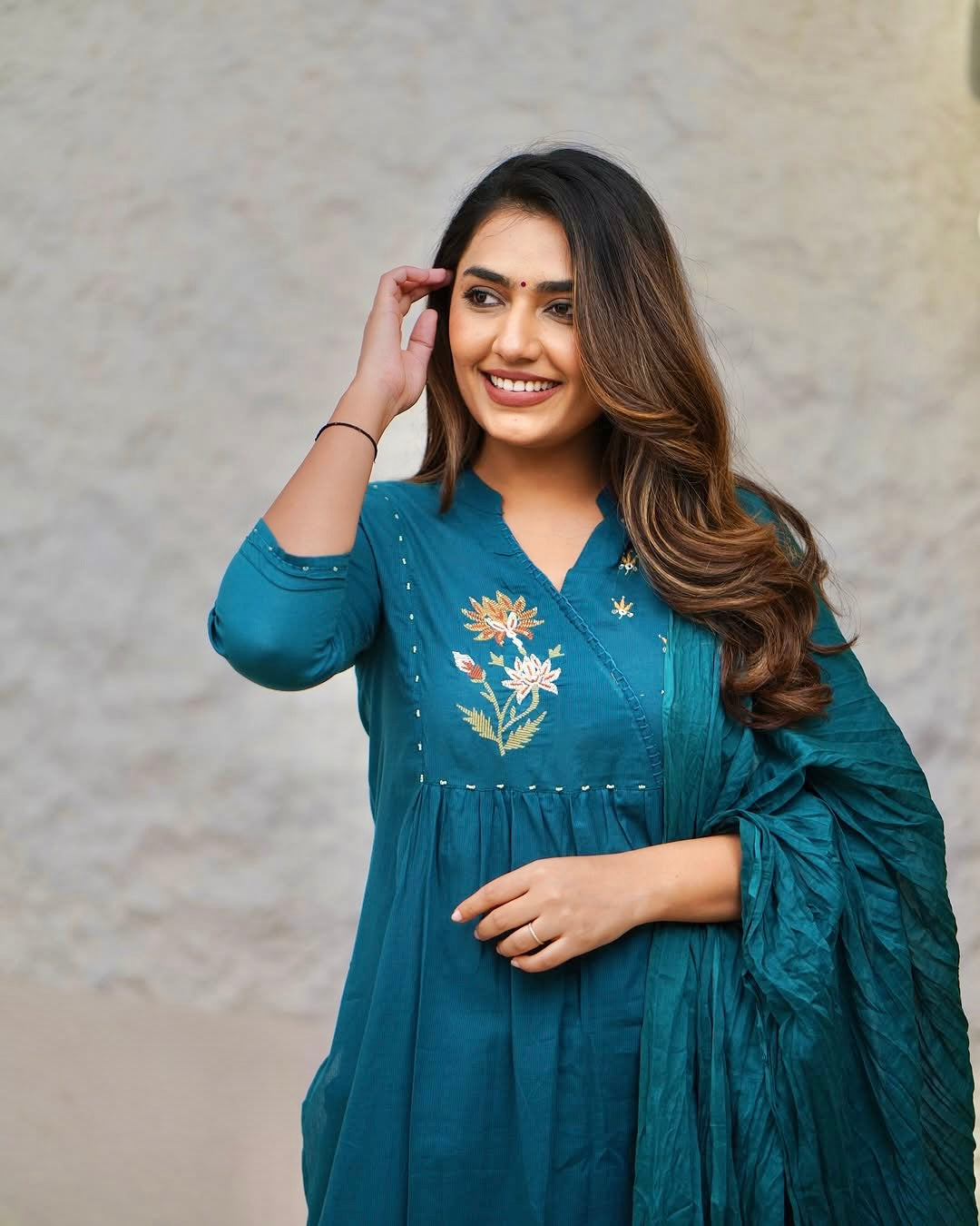 Embroidered Angrakha Style Cotton Kurta Set