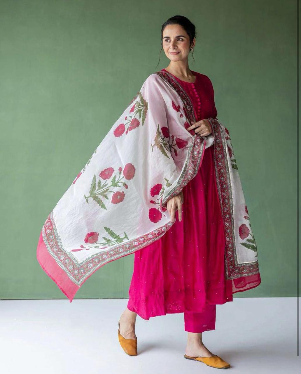 Pink Sequin Work Anarkali with Dupatta