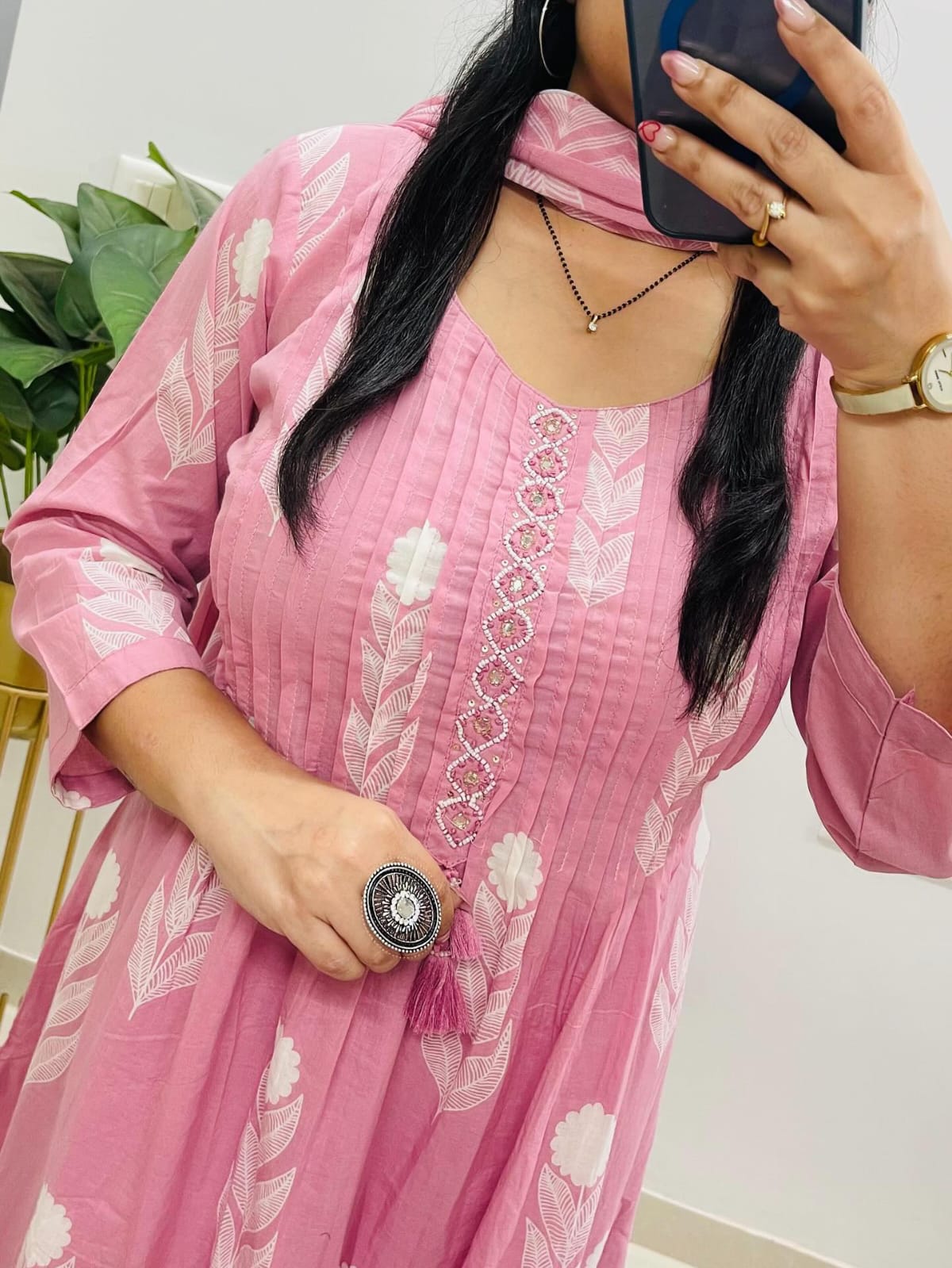 Pink/Green Printed Kurta Set