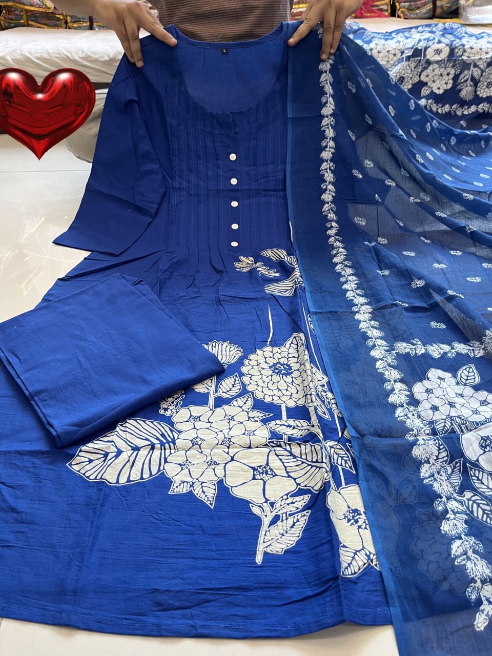 Blue Cotton Block Printed Kurta Set