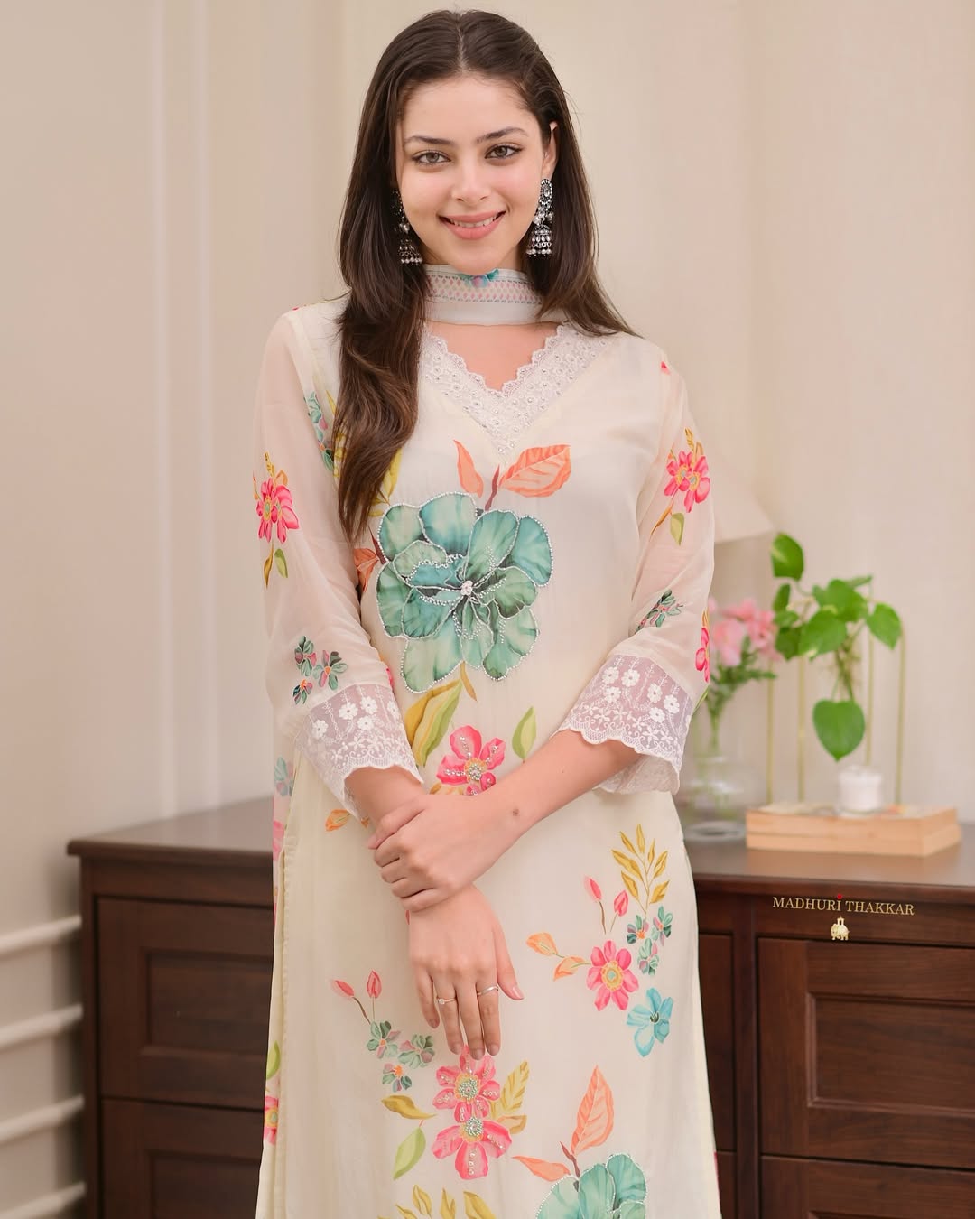 White and Pink Organza Lace Kurta
Set