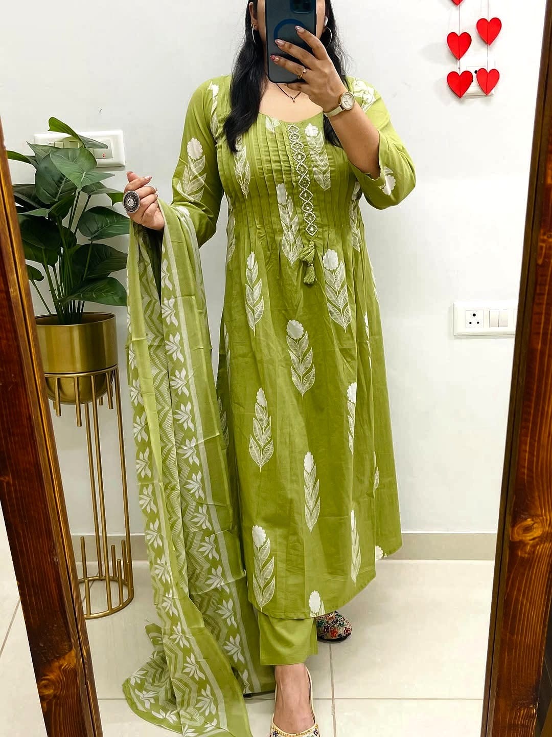 Pink/Green Printed Kurta Set