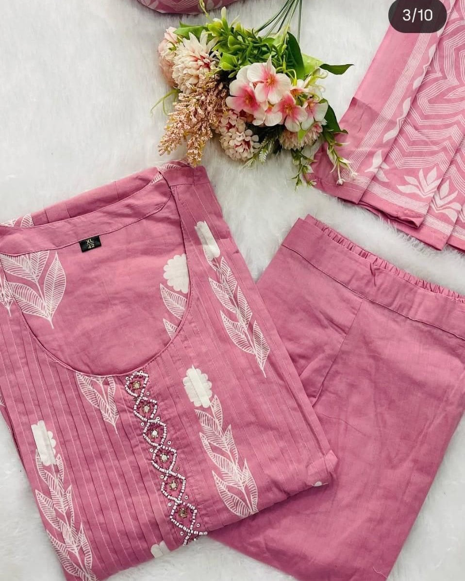 Pink/Green Printed Kurta Set