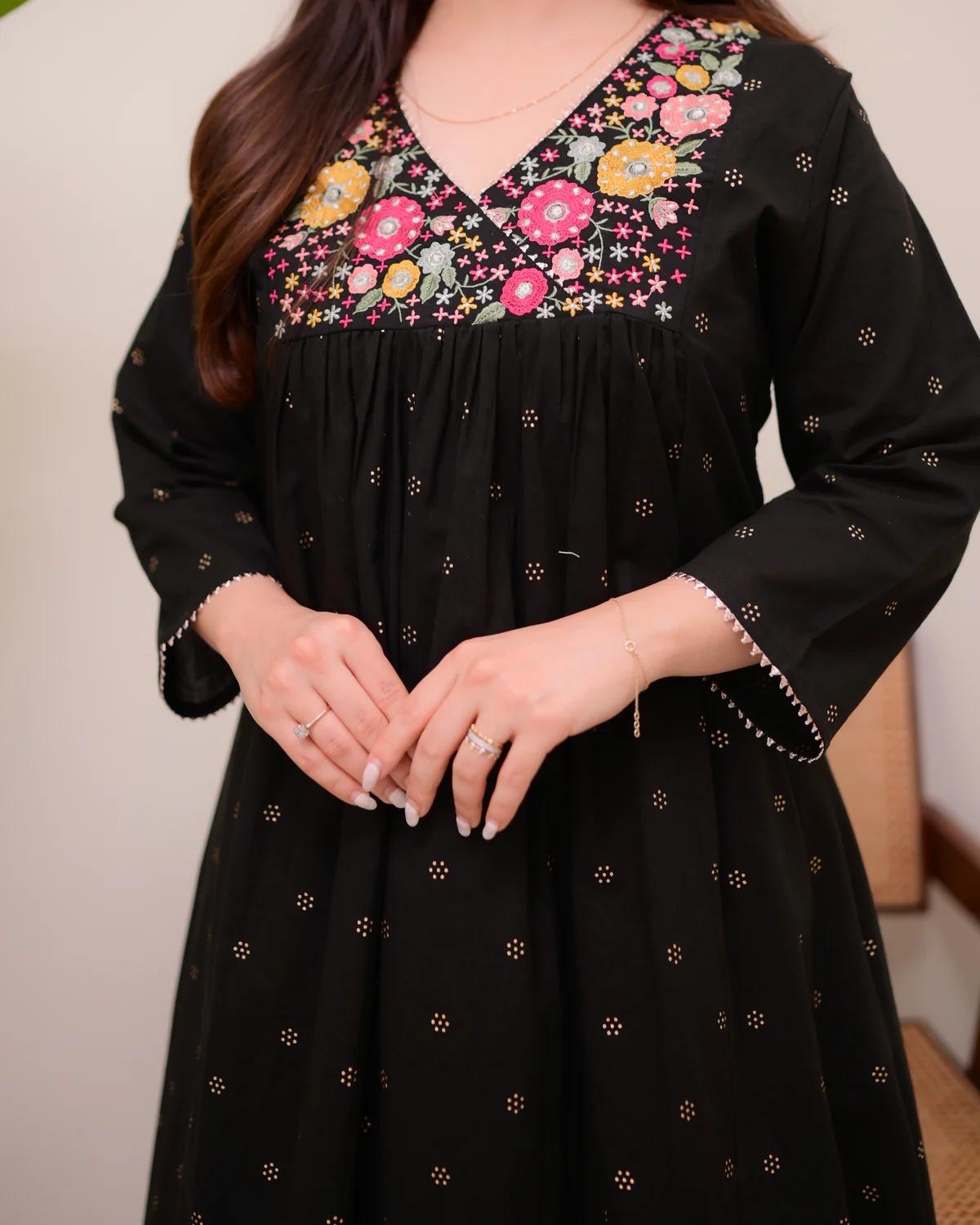 Black/Maroon A Line Embroidered
Kurta Set