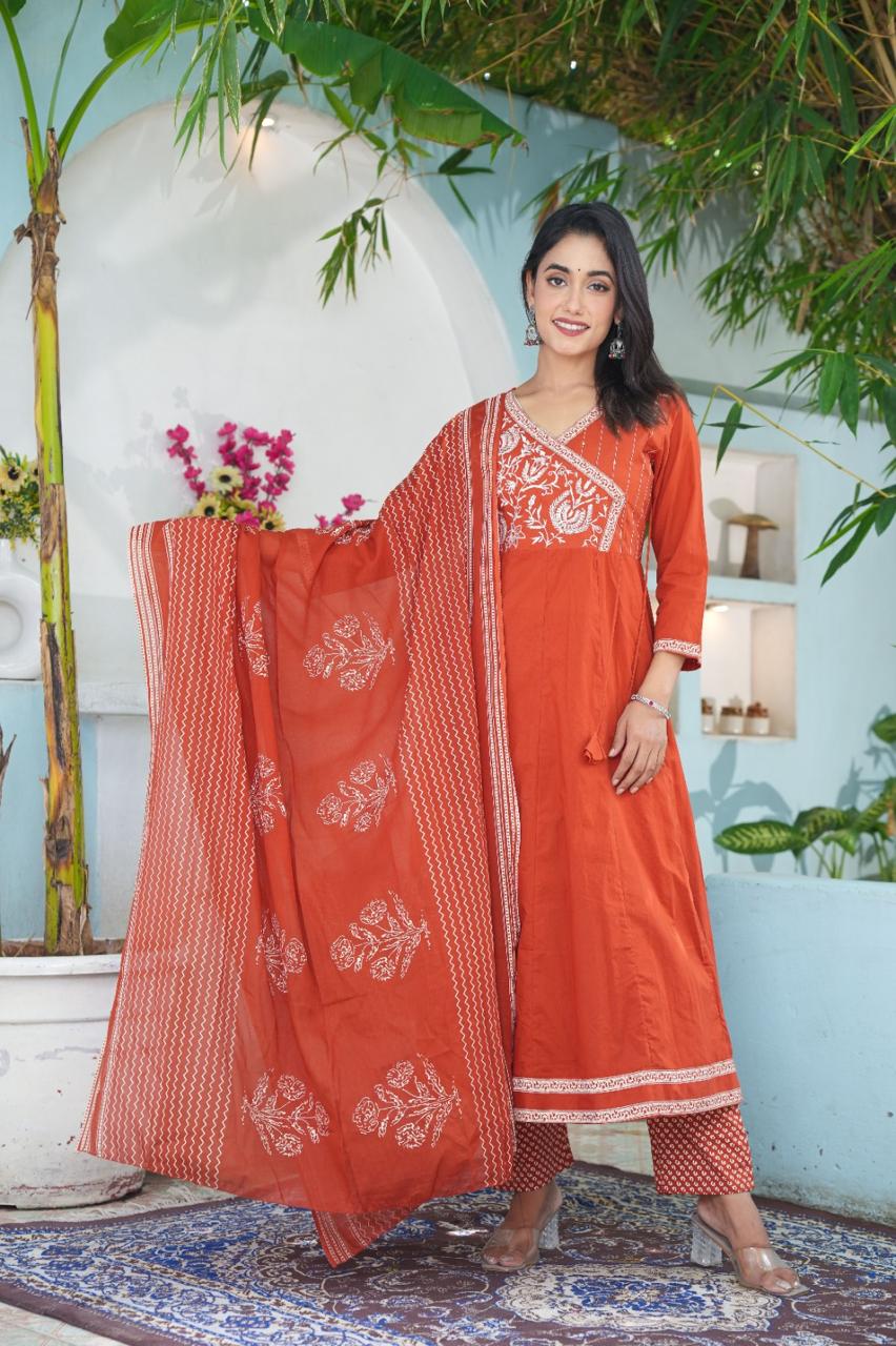 Purple/Rust/Green/Orange Festive wear Angrakha Style Kurta Set