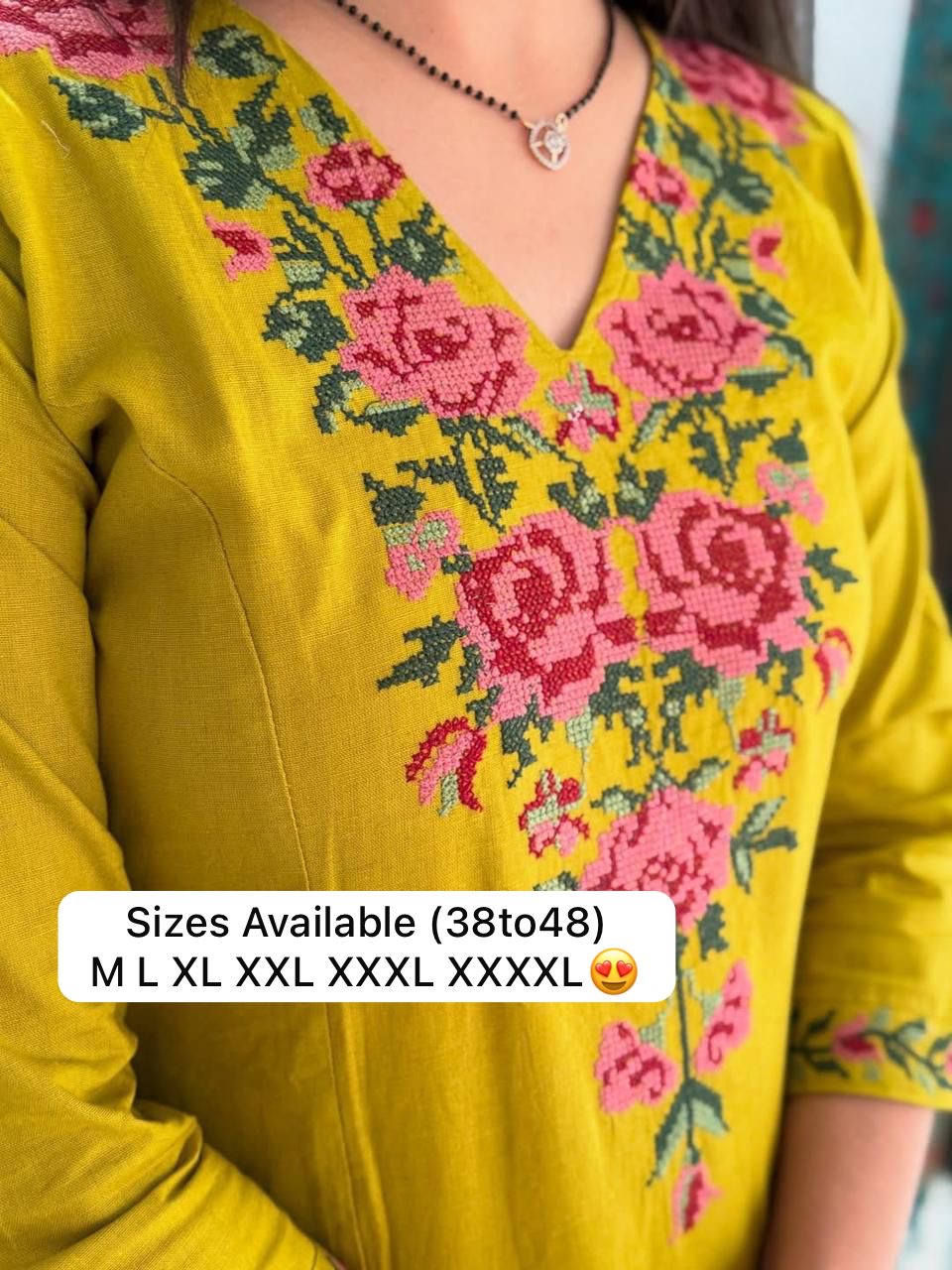 Yellow/Red Cross Stitched Kurta Pants Set