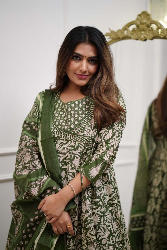 Green/OrangeAnarkali Kurta Set
