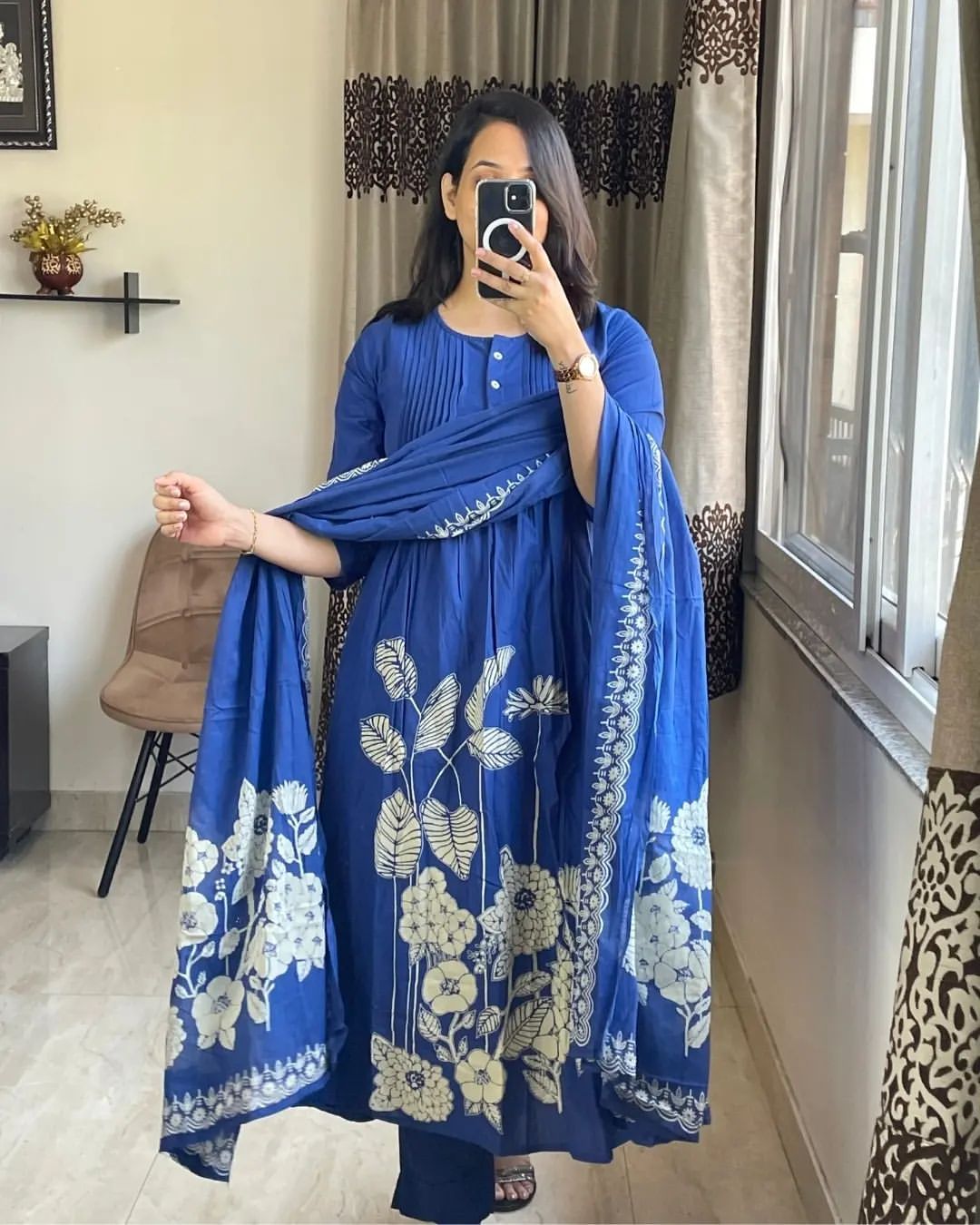 Blue Cotton Block Printed Kurta Set