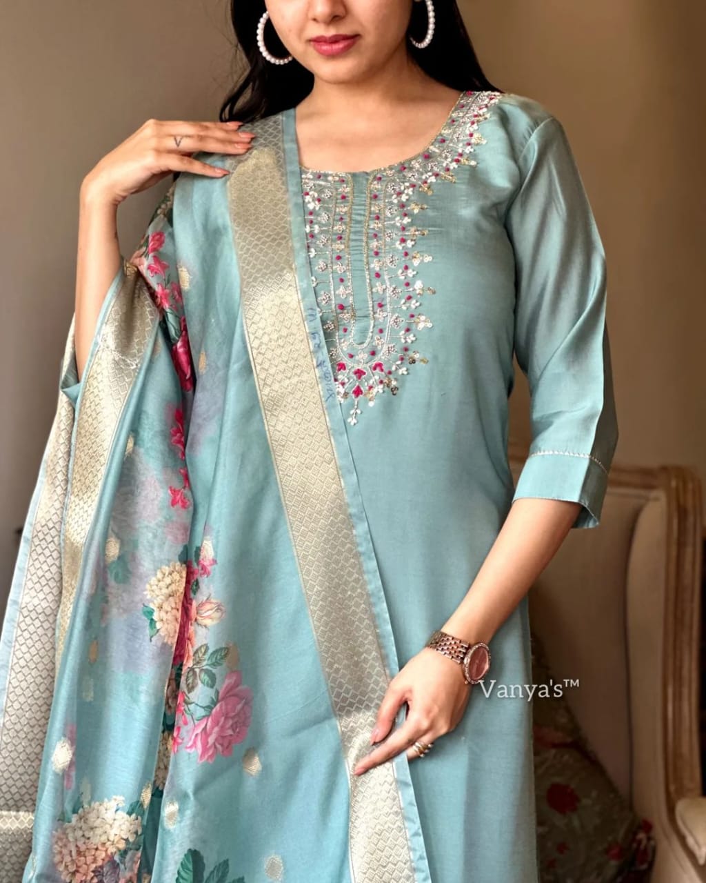 Cotton Silk Embroidered Kurta Set