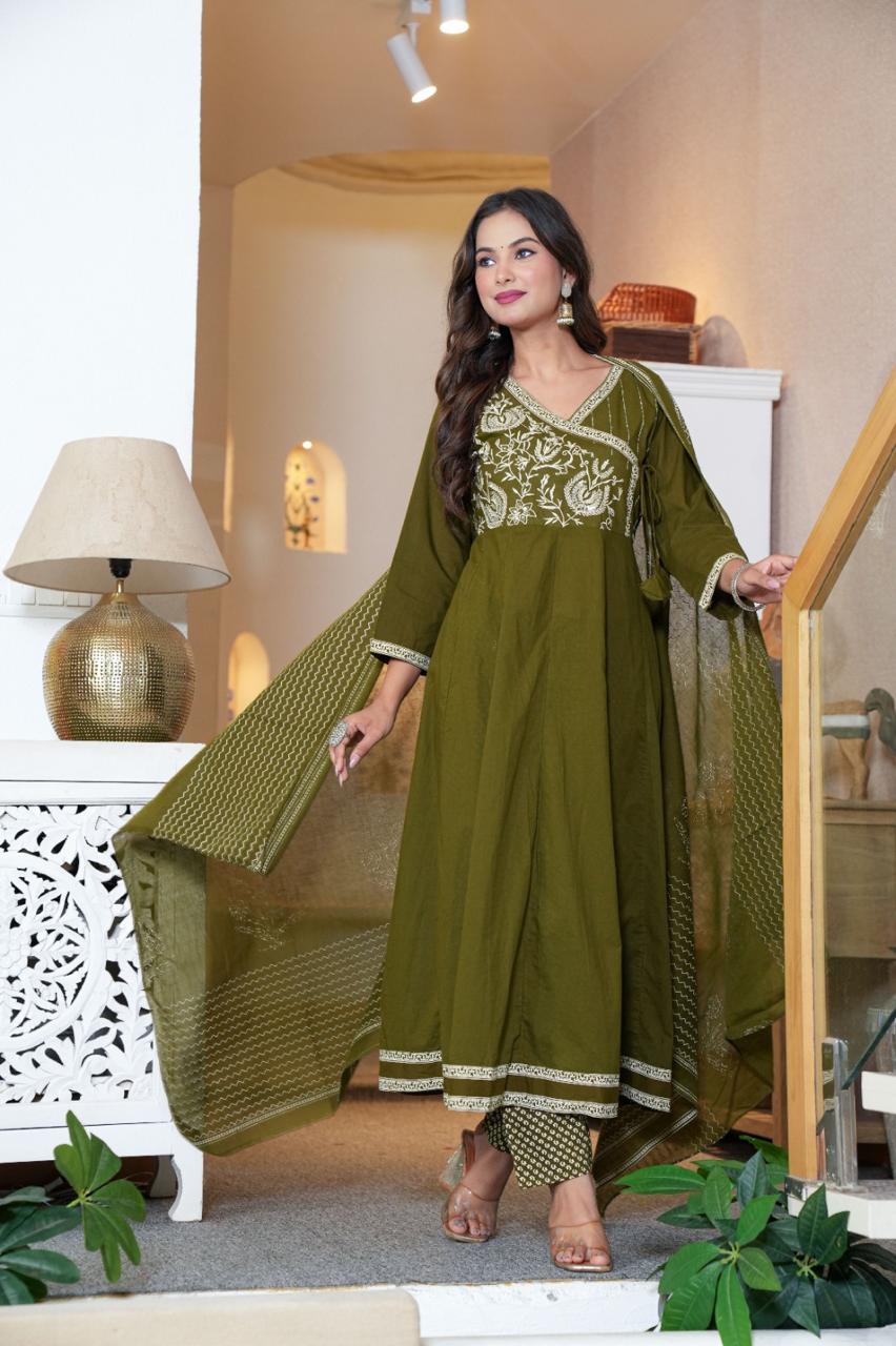 Purple/Rust/Green/Orange Festive wear Angrakha Style Kurta Set