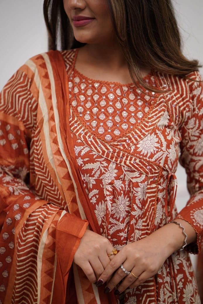 Green/OrangeAnarkali Kurta Set