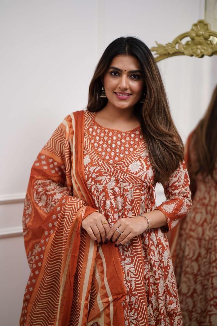Green/OrangeAnarkali Kurta Set
