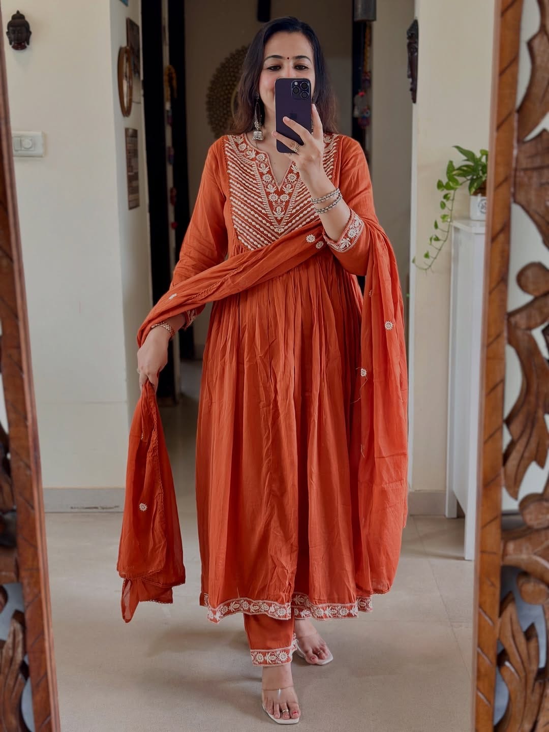 Orange Embroidered Kurta Set with Dupatta