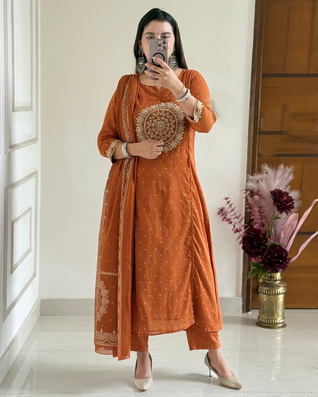 Purple/Pink/Green/Orange Festive Embroidered Kurta Set