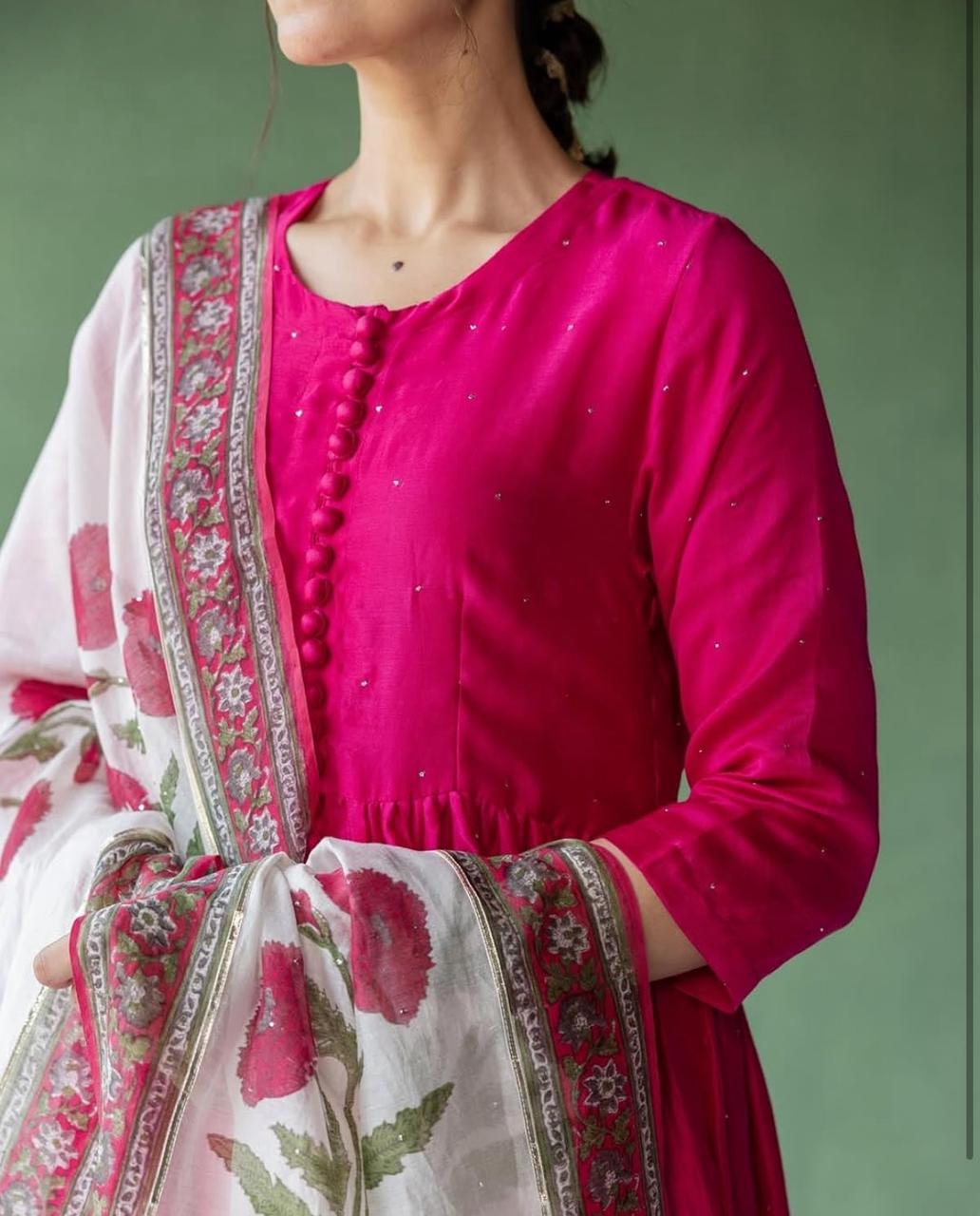 Pink Sequin Work Anarkali with Dupatta