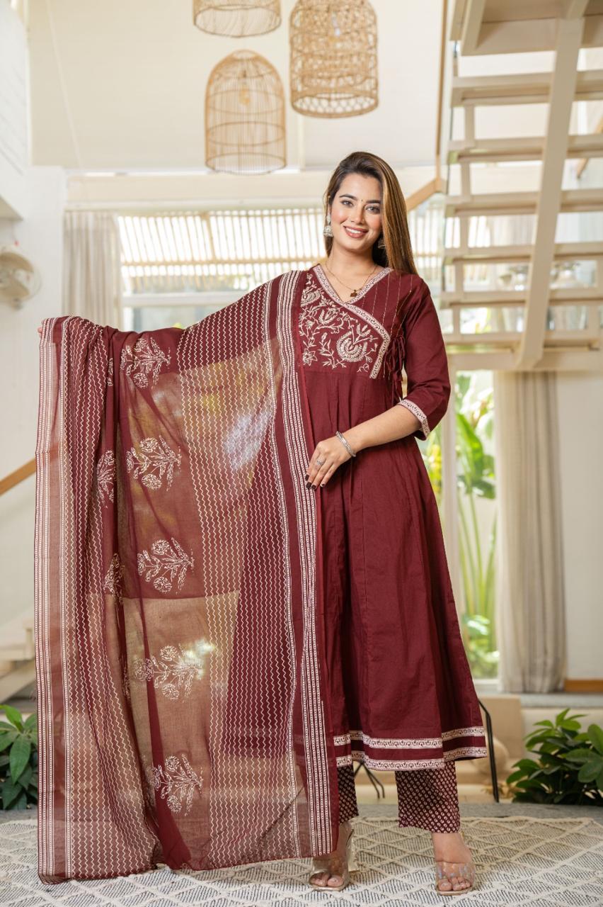 Purple/Rust/Green/Orange Festive wear Angrakha Style Kurta Set