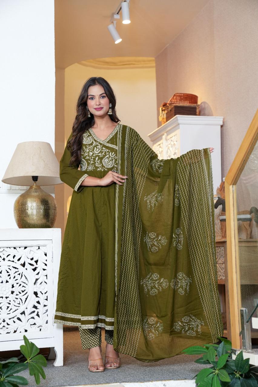 Purple/Rust/Green/Orange Festive wear Angrakha Style Kurta Set