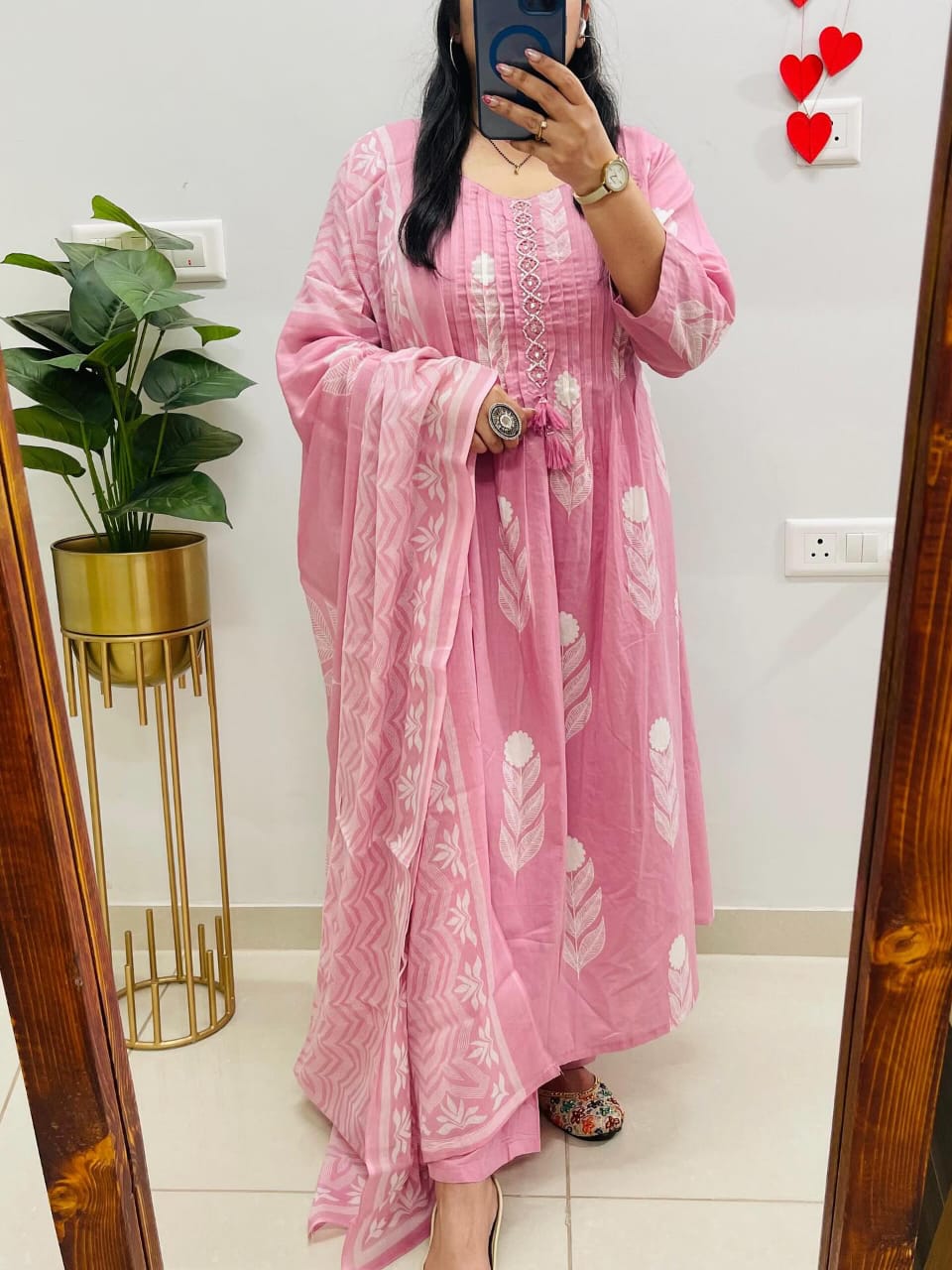 Pink/Green Printed Kurta Set