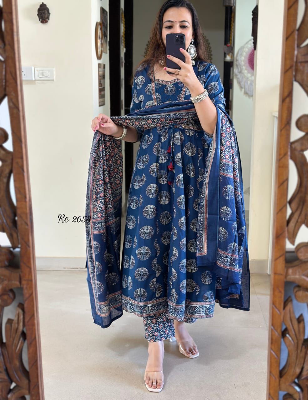 Blue Kantha Jacket Styled Anarkali Kurta Set