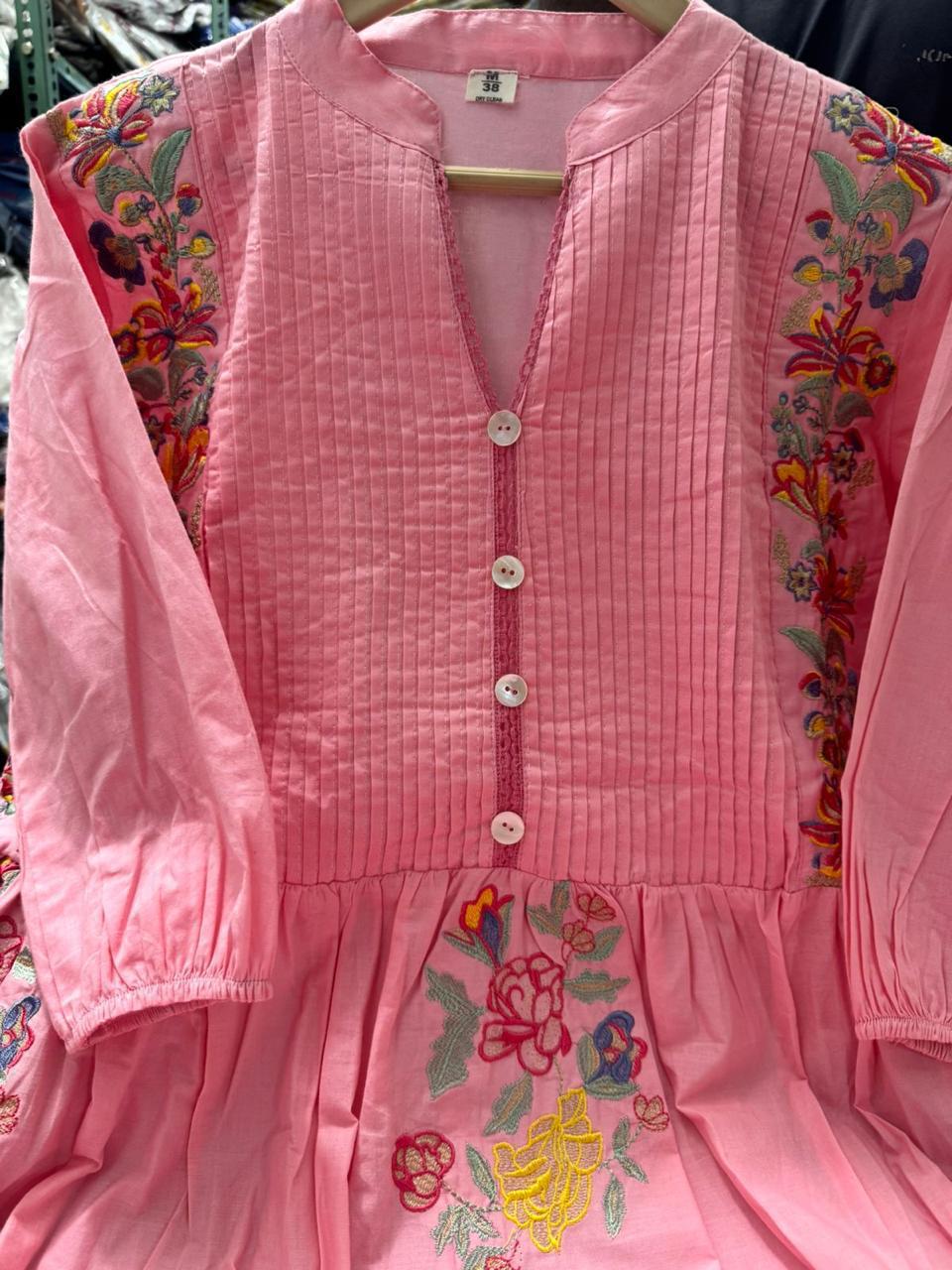 Pink Pin-tucks Embroidered Kurta
Set