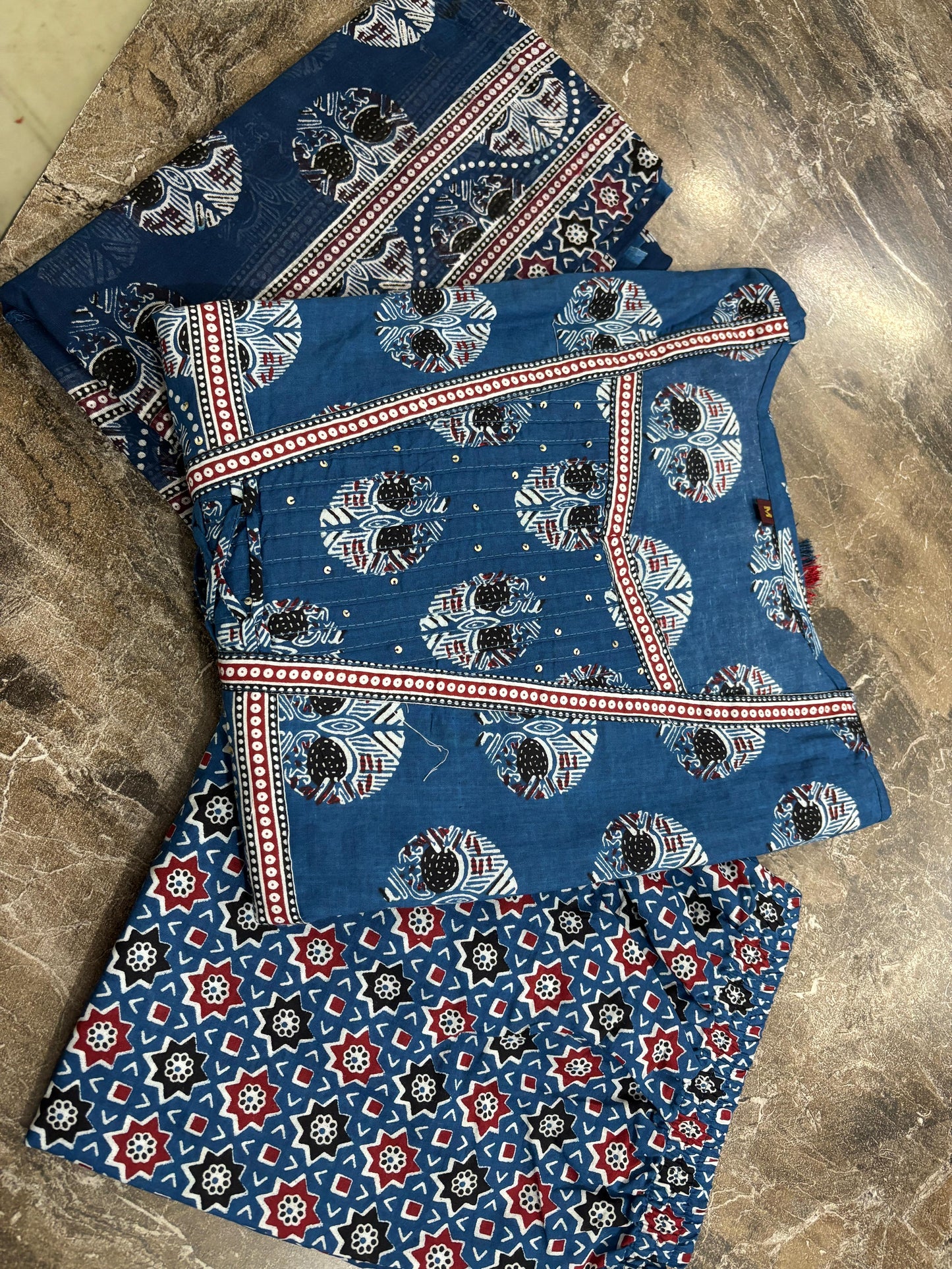 Blue Kantha Jacket Styled Anarkali Kurta Set