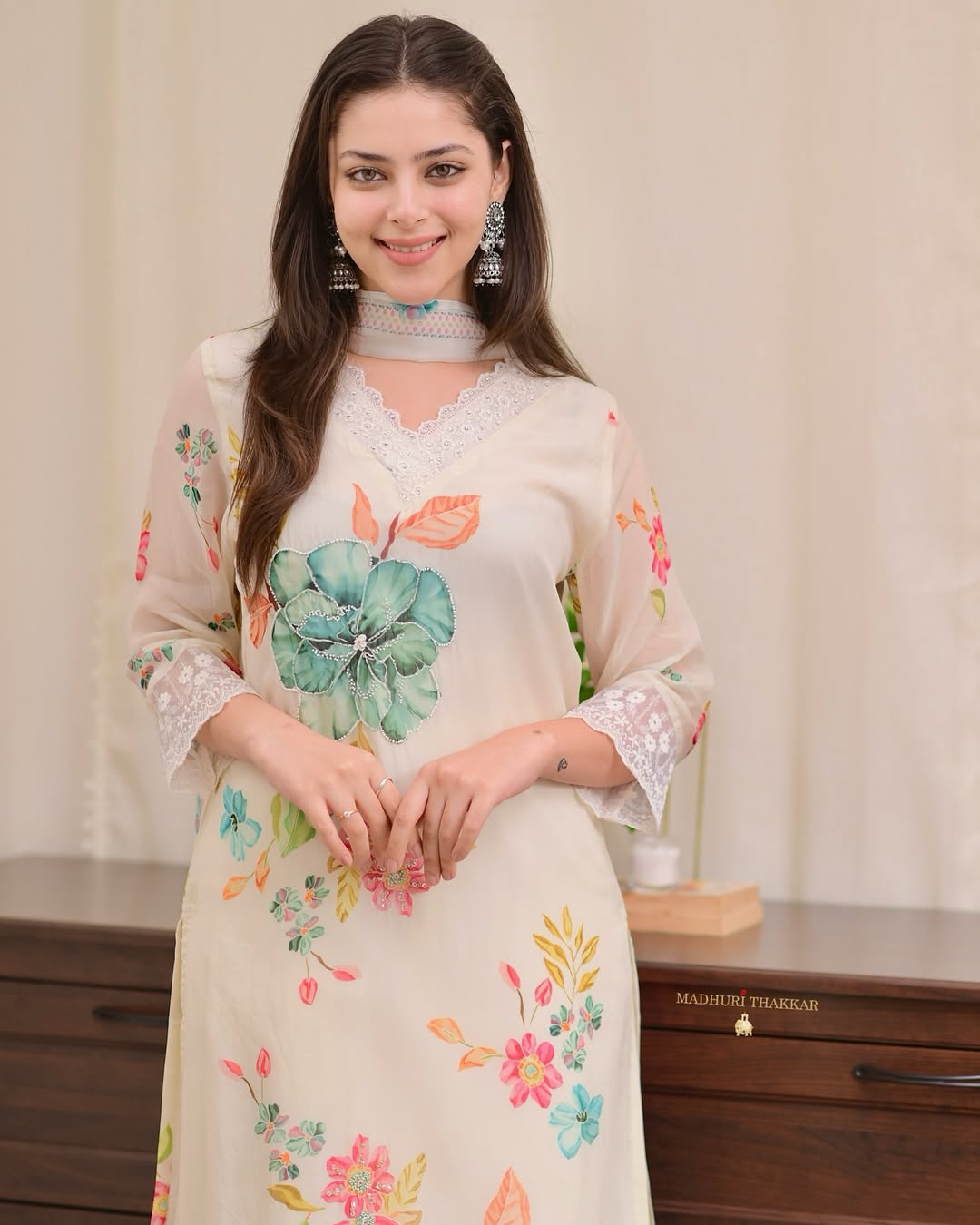 White and Pink Organza Lace Kurta
Set