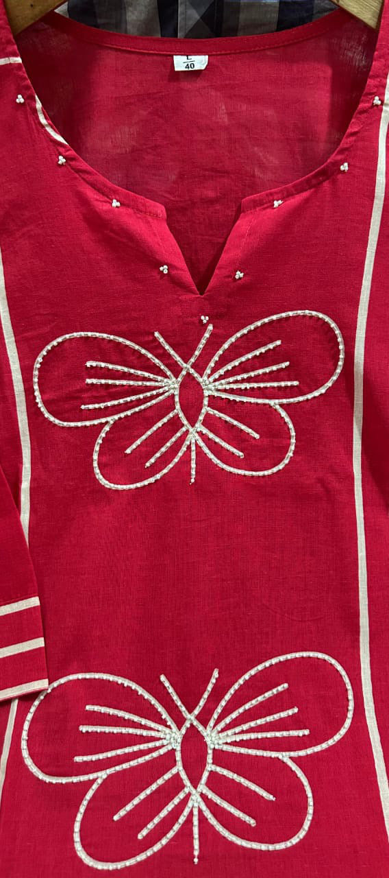 Red/Blue/Yellow Pure cotton Embroidered Kurta Set