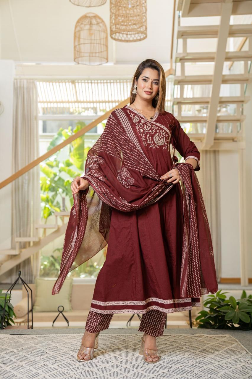 Purple/Rust/Green/Orange Festive wear Angrakha Style Kurta Set