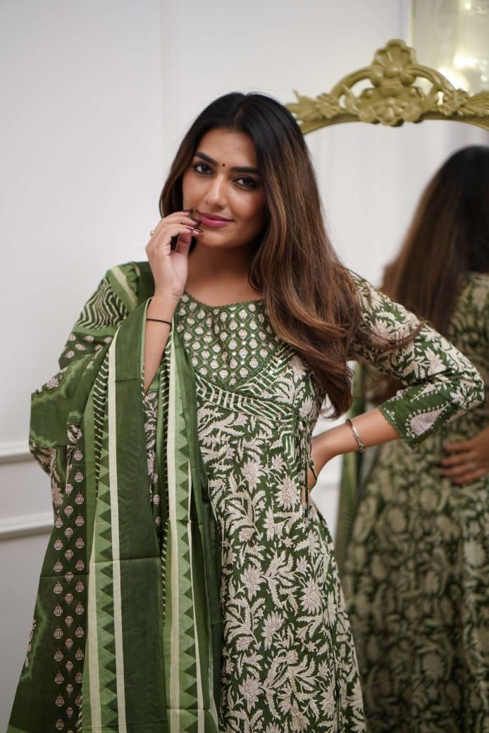 Green/OrangeAnarkali Kurta Set