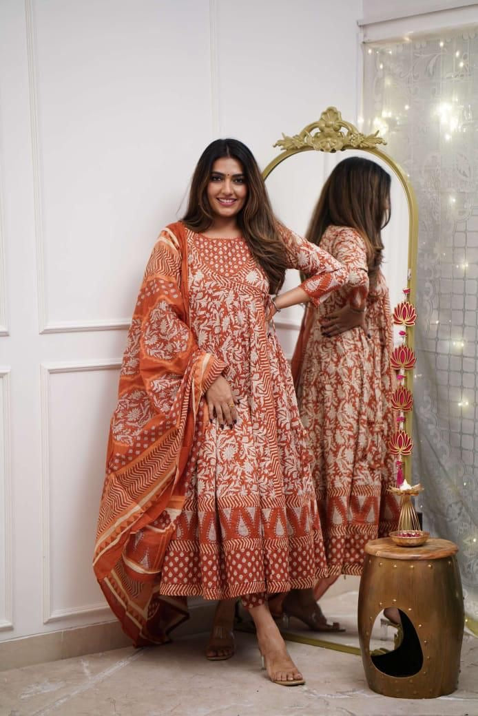 Green/OrangeAnarkali Kurta Set