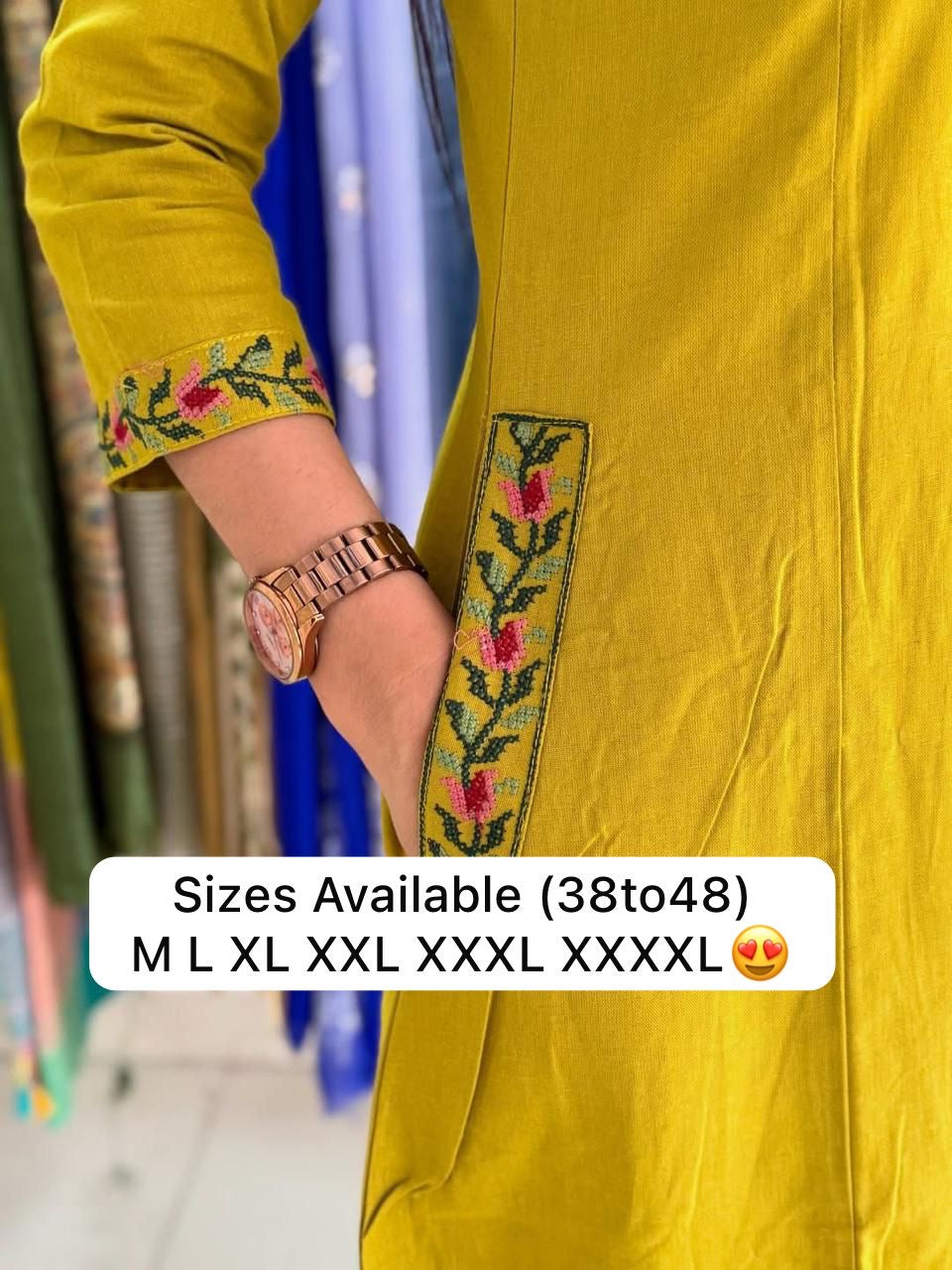 Yellow/Red Cross Stitched Kurta Pants Set