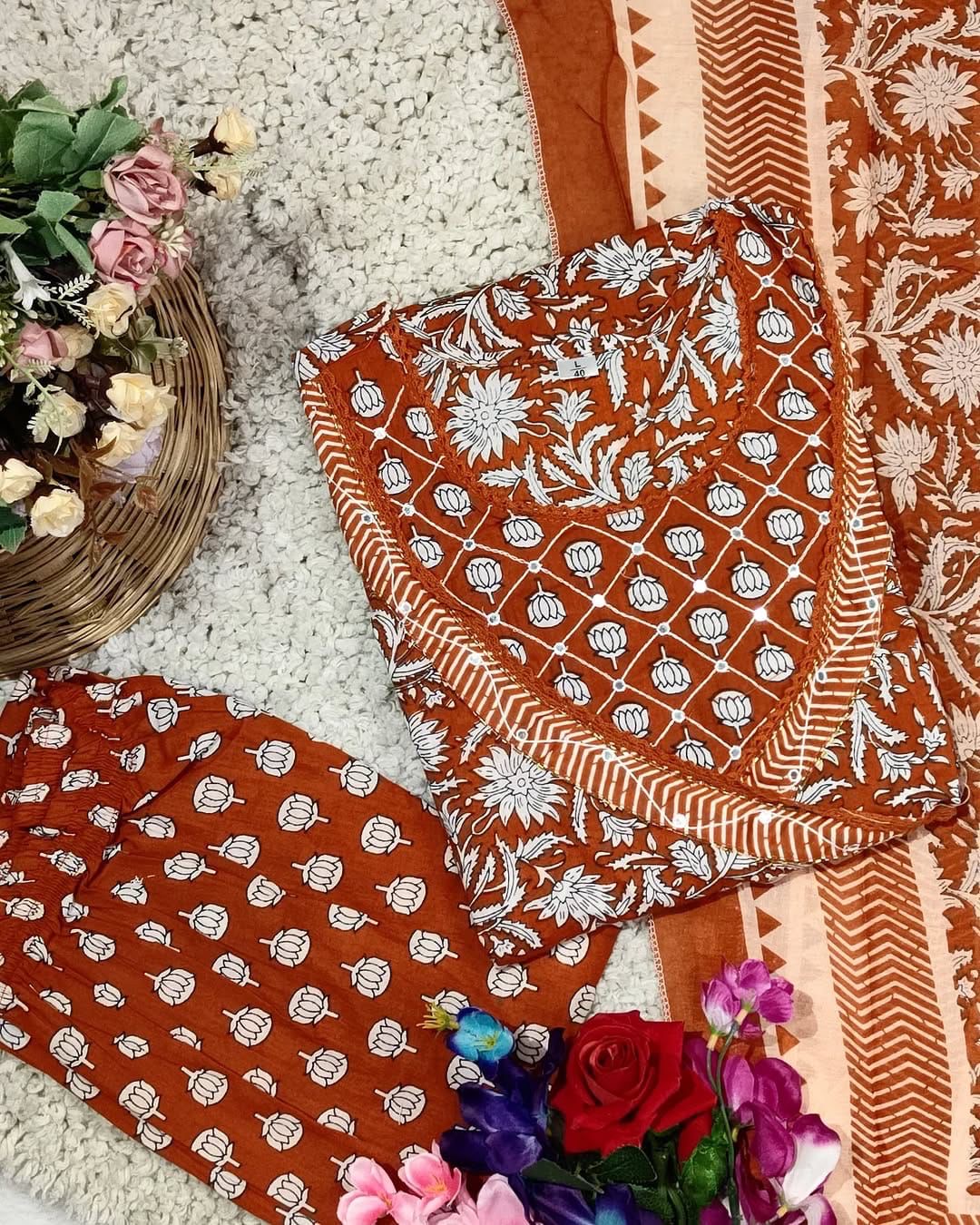 Green/OrangeAnarkali Kurta Set