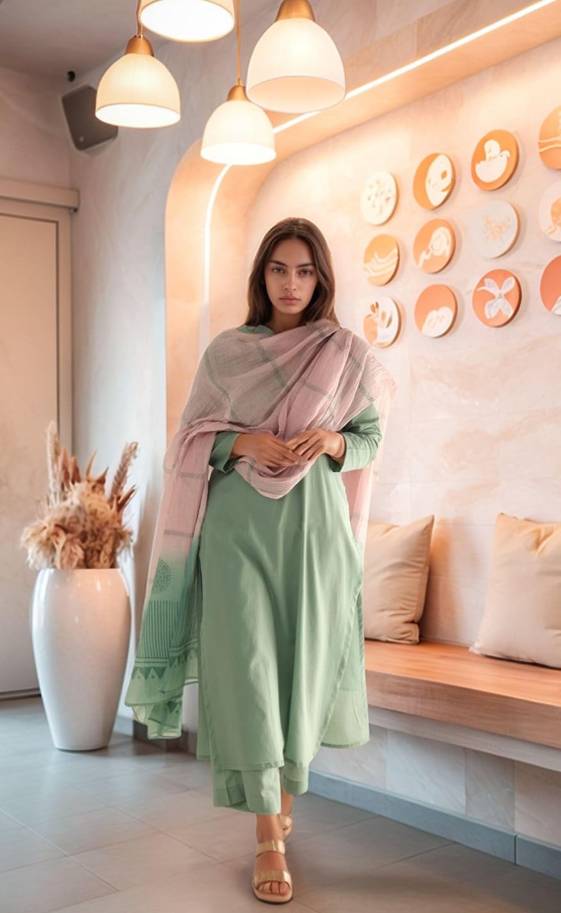 Pastel Green and Pink Kurta Set